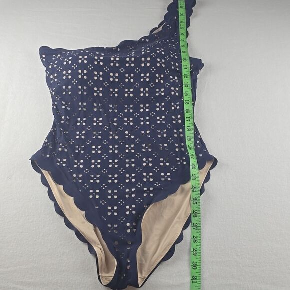 J. Crew Women's Scalloped one-shoulder swimsuit in laser-cut eyelet Navy Size 14 - Picture 10 of 10